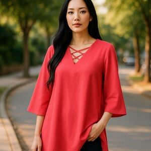 Eci pink long sleeve criss cross front dress m